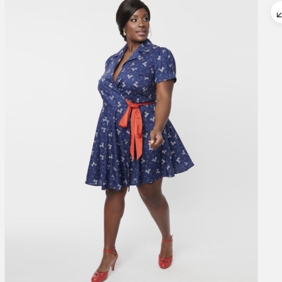 UNIQUE VINTAGE Retro Holiday Party Christmas Dog + Cand Canes Wrap Dress - Picture 5 of 10